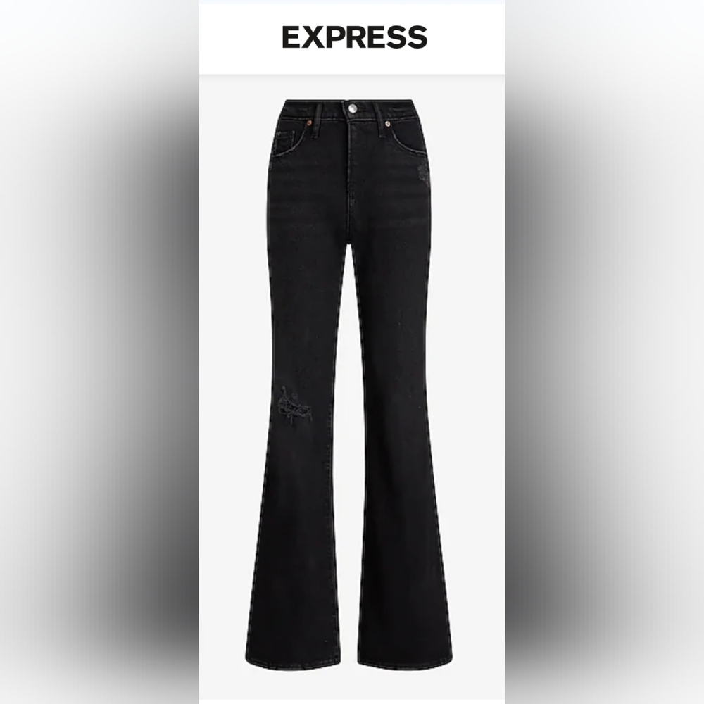 Express Mid Rise Washed Black Ripped '70s Flare Jeans - Picture 5 of 5